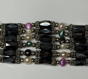 Magnetic Wrap Black Beaded Fresh Water Pearl Convertible Necklace Bracelet 36"